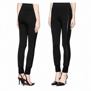 Vince Black Leather Piped Ponte‎ Legging Pants Size Medium